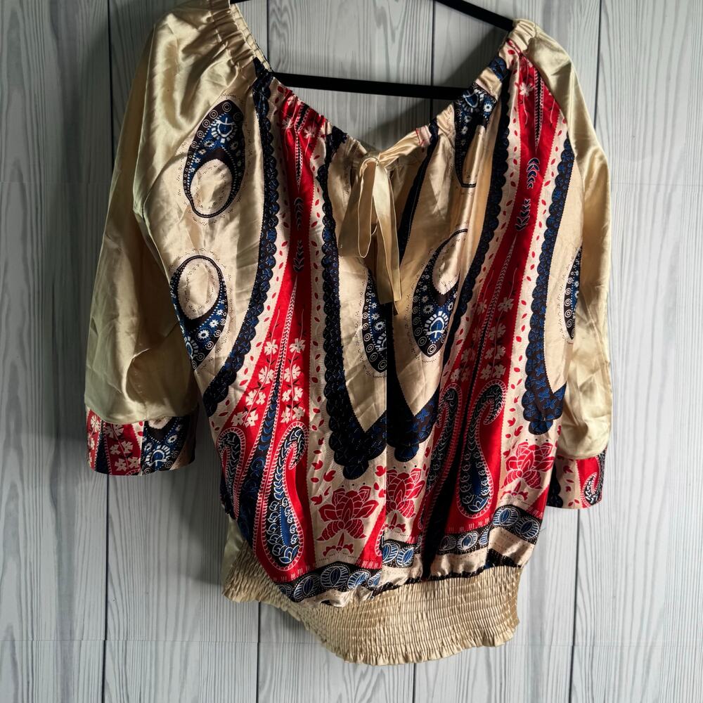 Charlotte Russe Y2K Abstract Pattern  Satin Blouse Size Medium Festival Boho - Picture 4 of 10